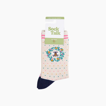 Bee Floral Wreath Bamboo Socks In Cream, 4 of 4