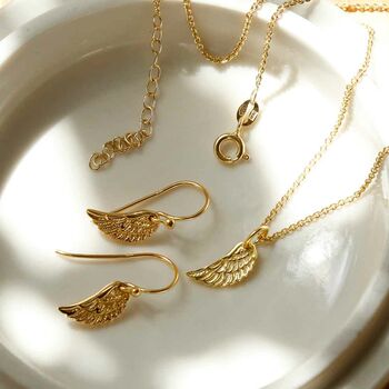 Gold Plated Sterling Silver Angel Wing Necklace, 3 of 4
