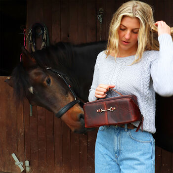 Personalised Snaffle Bit Leather Washbag, 5 of 10