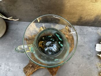 22cm Handmade Molten Glass Wine Jug Natural Teak Root Wooden, 8 of 12