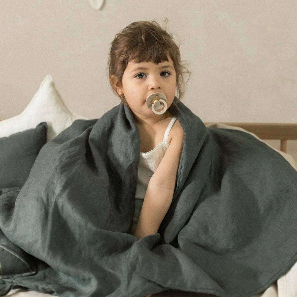 Cot Size Duvet Set In Green Blue Linen By Nobodinoz, 1 of 4