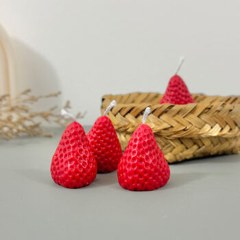 Set Of Four Strawberry Tealight Candles Food Decor, 5 of 11