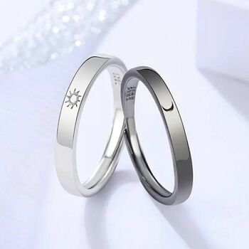 Adjustable Matching Couple Moon And Sun Promise Rings, 2 of 6