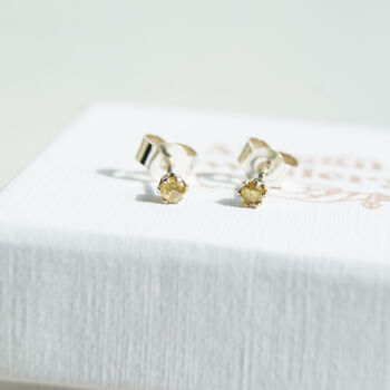 Tiny Yellow Diamond Studs In Sterling Silver, 5 of 5