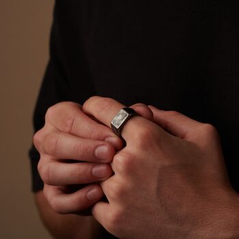 Personalise Rectangle Signet Ring, Black, Grey, 2 of 9