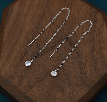Cz Dot Threader Earrings In Sterling Silver, 5 of 10