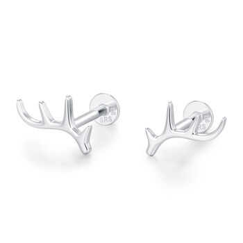 Sterling Silver Antler 16 G Internally Threaded Flat Back Earrings, 8 of 12