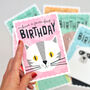Kids Birthday Card – Have A Purr Fect Birthday, Cute White Cat On Pink, Children’s Greeting Card, thumbnail 1 of 2