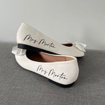 Personalised Bridal Prom White Bow Pump Slip On Flats, 2 of 7