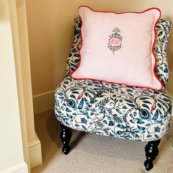 Pink Monogrammed Embroidered Pillow Cover, 2 of 4