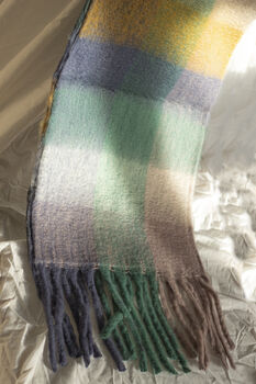 Purple Green Plaid Warm Wrap Scarf, 2 of 6