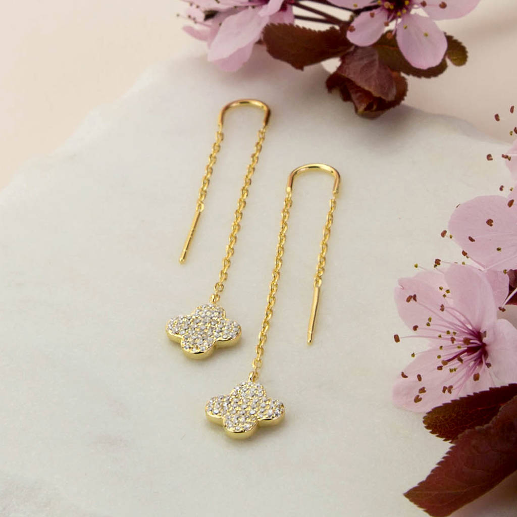 Sterling Silver Pavé Flower Threader Earrings By Martha Jackson