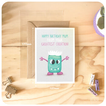 Greatest Creation Cute Funny Happy Birthday Mum Card Monster For Mum Mummy Mother From Son Daughter Child, 2 of 4