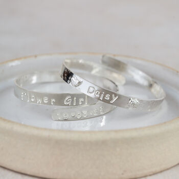 Sterling Silver Personalised Hand Stamped Christening Bangle, 3 of 7