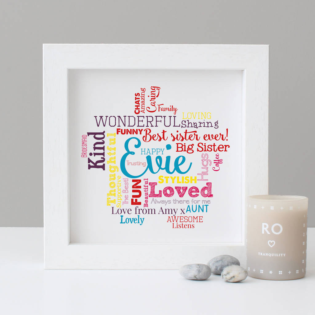 Details about   Birthday Gifts Personalised For Sister Word Art Friend Mum Initial Any Letter 