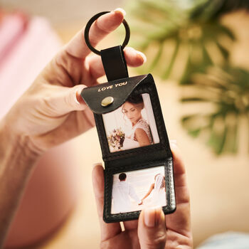 Personalised Leather Keyring For Dads With Two Photos, 2 of 8