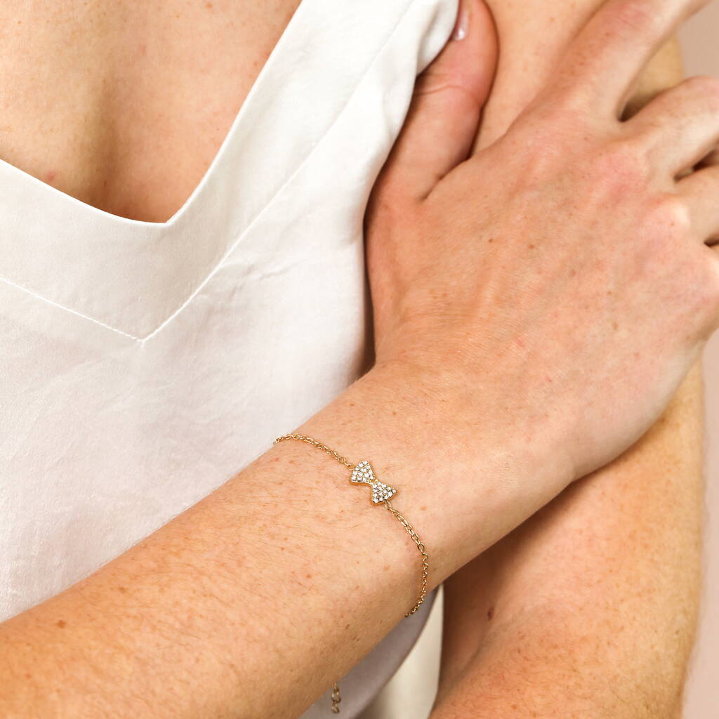 Stainless Steel Crystal Bow Bracelet In Gold Plating, 1 of 2