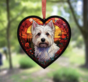 West Highland Terrier Stained Glass Effect Heart Suncatcher, 5 of 5