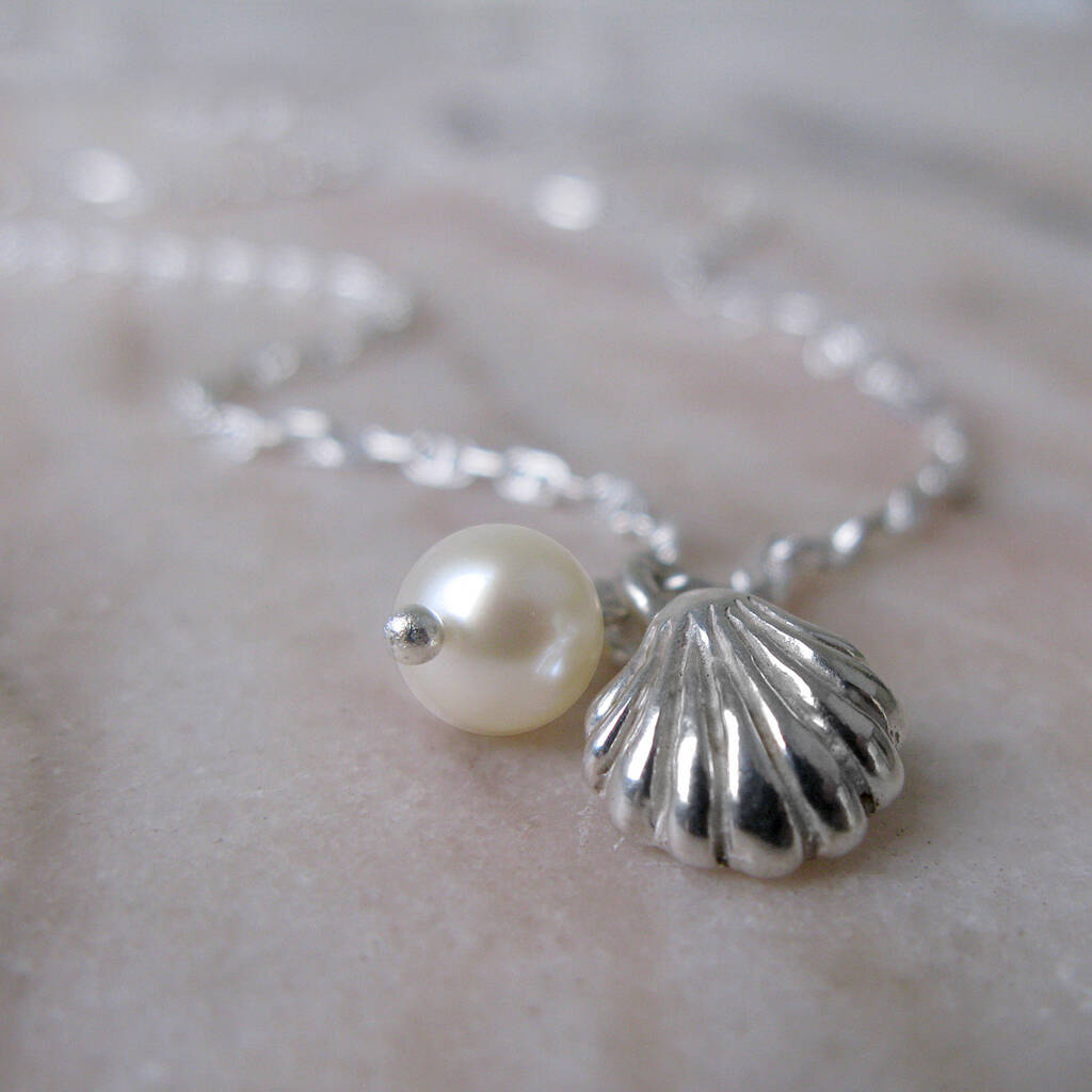 Silver Shell And Pearl Necklace For Good Luck, 1 of 5