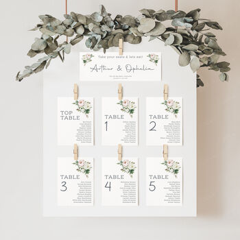 Seating Table Plan Cards Pink And White Peony Design, 2 of 6