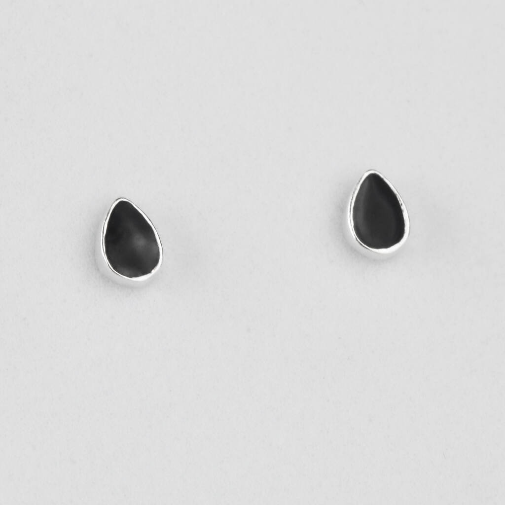 Sterling Silver Black Teardrop Stud Earrings, 1 of 4