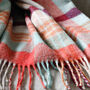 Raspberry And Coral Check Lambswool Throw, thumbnail 2 of 4