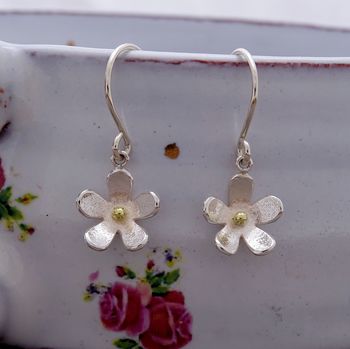 Silver And Gold Daisy Drop Earrings, 3 of 3
