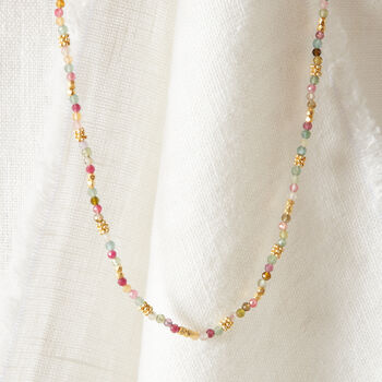 Tourmaline 18 K Gold And Silver Beaded Necklace, 2 of 7