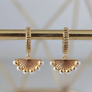 The Fan Pearl Charm Earrings, Gold, 4 of 6