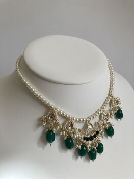 Alia 18 K Gold Plated Emerald Pearl Jewellery Set, 2 of 6