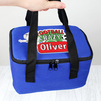 Personalised Football Crazy Blue Lunch Bag, 3 of 4