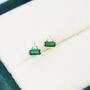 Emerald Green Baguette And Round Cz Stud Earrings, thumbnail 5 of 12