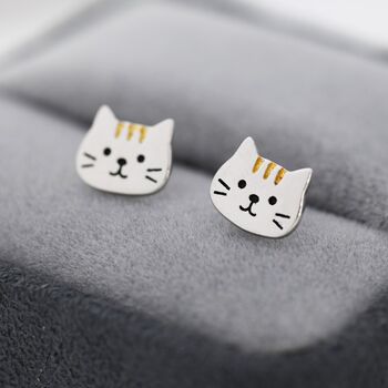 Orange Tabby Cat Stud Earrings In Sterling Silver, 2 of 11