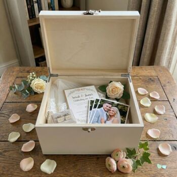 Personalised White Wooden Engraved Wedding Keepsake Memory Box, 3 of 9