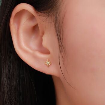 Tiny Starburst Stud Earrings In Sterling Silver, 2 of 12