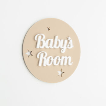 Baby’s Room Door Sign – Beige Round Plaque, 2 of 4