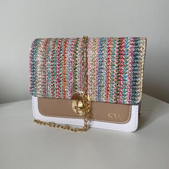 Personalised Amelia Straw Chain Brown Cross Body Bag, 5 of 8