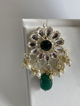 Alia 18 K Gold Plated Emerald Pearl Jewellery Set, 6 of 6