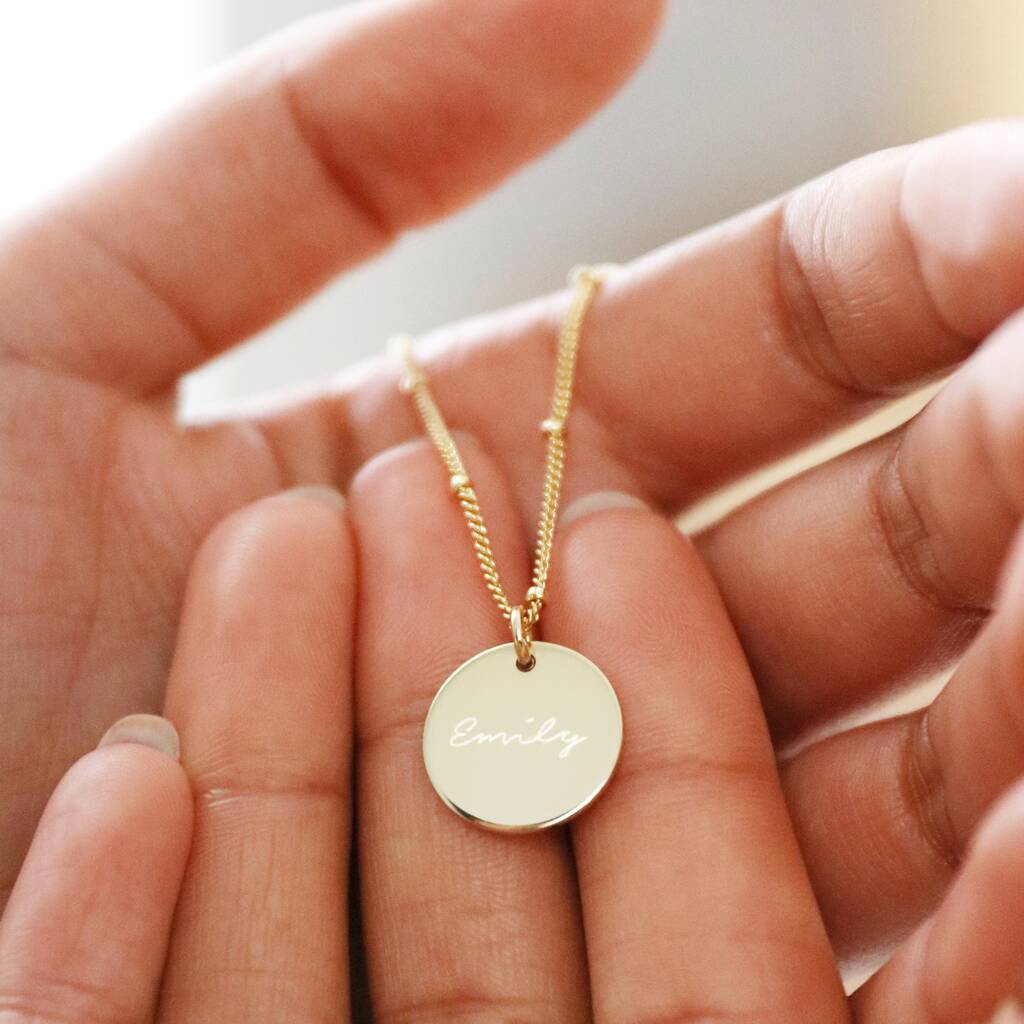 Custom Hand Stamped Jewelry Sterling Silver Disc Necklace Big Circle  Necklace Simple Layered Necklace Hammered Dot Necklace Gift for Her
