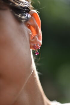 Cherry Blossom Pink Sapphire Drop Earrings, 6 of 11