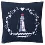 Navy Wool Lighthouse Wreath Cushion, thumbnail 1 of 2