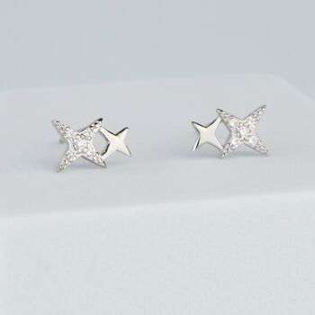 Sterling Silver Twinkling Star Stud Earrings, 2 of 6