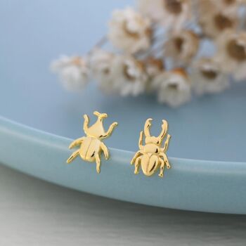 Mismatched Stag Beetle Stud Earrings In Sterling Silver, 6 of 12