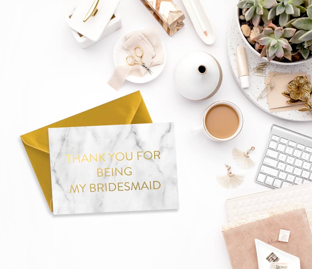 Marble And Gold Foil Thank You For Being My Bridesmaid, 1 of 10