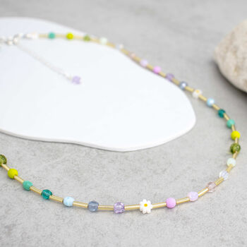 Ettie 16 Inch Beaded Rainbow And Gold Coloured Necklace, 2 of 4