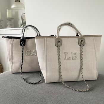 Personalised Stone Large Chain Initial Tote Beach Bag, 3 of 6