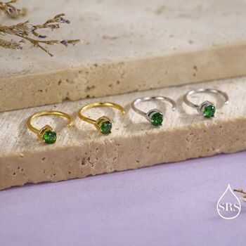 Sterling Silver Emerald Green Cz Huggie Hoop Threader Earrings, 7 of 11