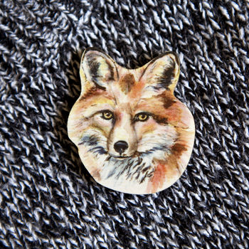 Inky Fox Eco Wooden Pin Brooch, 4 of 6