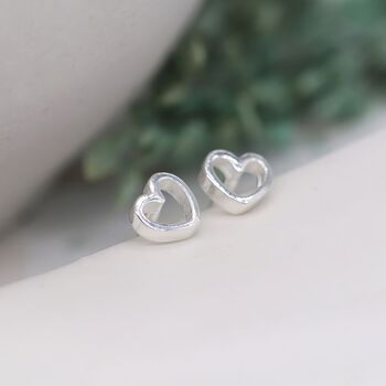 Tiny Sterling Silver Heart Stud Earrings, 3 of 10