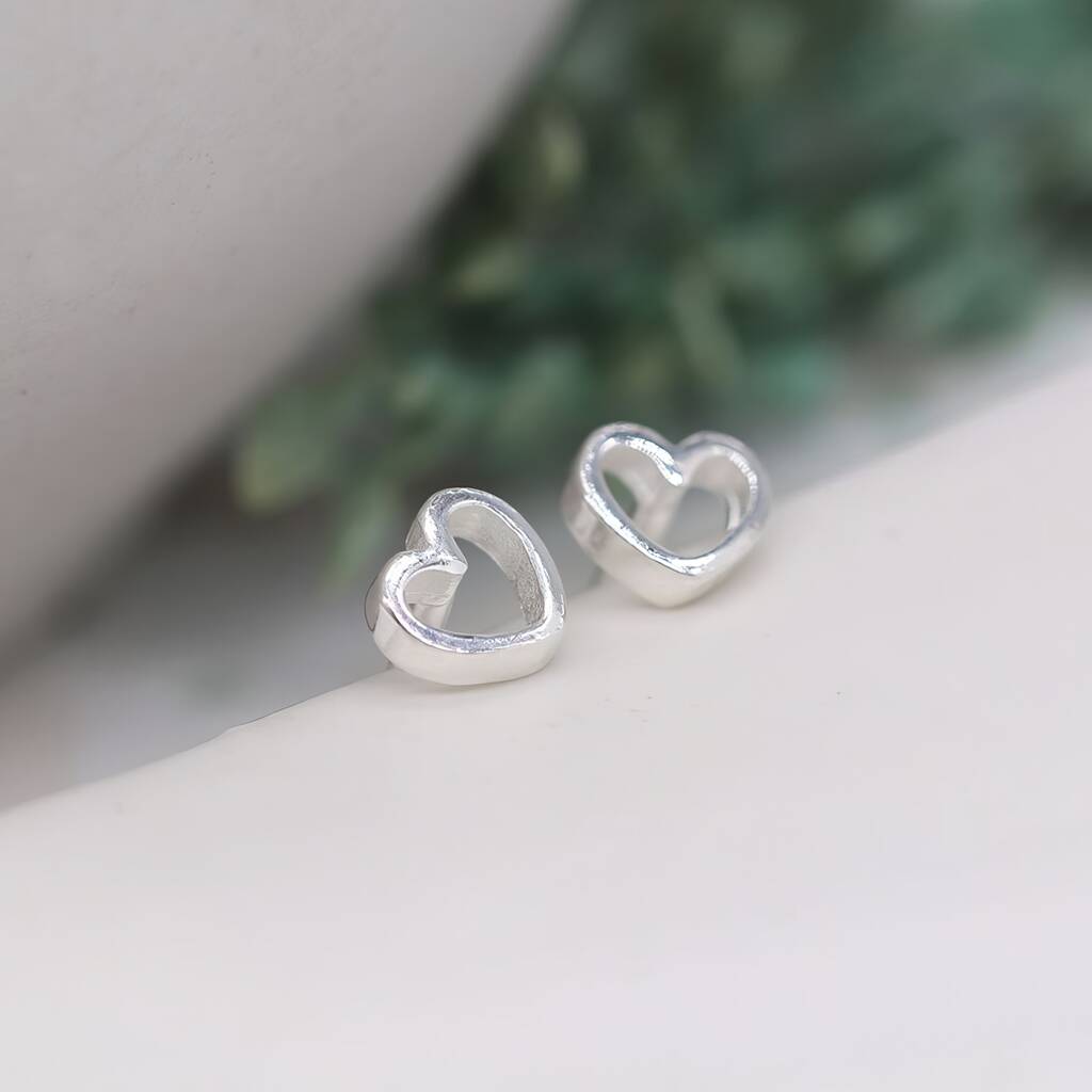 tiny heart ear-stud earrings in polished sterling silver — circlesmith